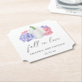 Dessous-de-verre En Papier Citrouille blanc et fleurs d'hydrangea mariage (Incliné)