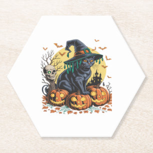 Dessous-de-verre En Papier Citrouille Halloween de chatte noire surdimensionn
