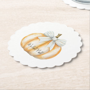 Dessous-de-verre En Papier Citrouille orange crème à ruban bleu