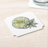 Dessous-de-verre En Papier Citrus Chaux d'été et Feuilles verts (Incliné)