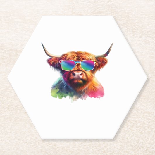 Dessous-de-verre En Papier Classe Scottish Highland Cow, Cowboy Boots & Flowe (Devant)