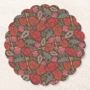 Dessous-de-verre En Papier Clé ancienne Steampunk victorienne avec coquelicot