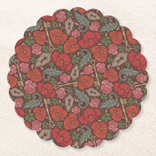 Dessous-de-verre En Papier Clé de serrure ancienne Steampunk victorien Poppie (Devant)