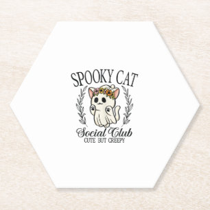 Dessous-de-verre En Papier Club Social Félin Fantôme Halloween Rétro Mignon E