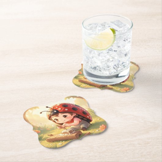 Dessous-de-verre En Papier Coccinelle et le royaume de nectar caché (En situation)
