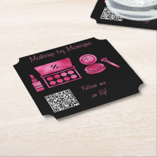 Dessous-de-verre En Papier Code QR de Maquilleuse Glam Black & Hot Pink