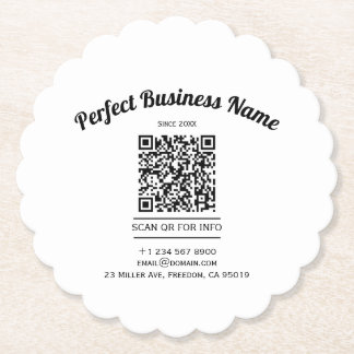 Dessous-de-verre En Papier Code QR Minimaliste Noir Et Blanc Simple Clair