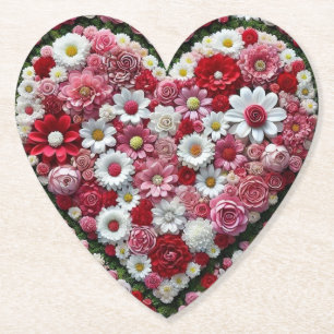 Dessous-de-verre En Papier Coeur de la Saint-Valentin coloré et fleuri