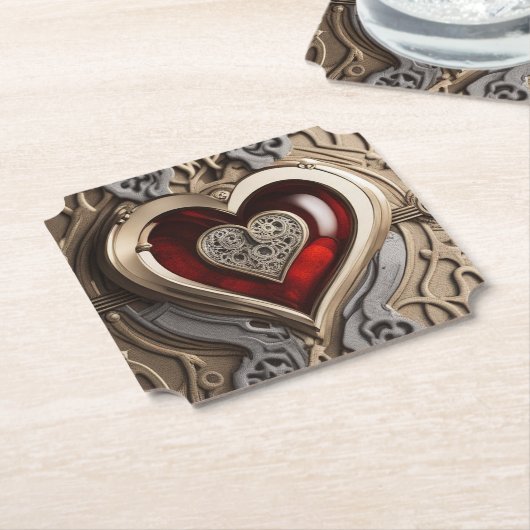 Dessous-de-verre En Papier Coeur Steampunk - Amour mécanique complexe (Incliné)
