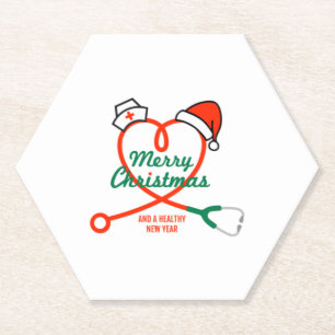 Dessous-de-verre En Papier Coeur stéthoscope avec chapeau de Santa