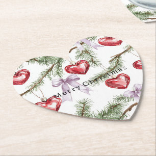 Dessous-de-verre En Papier Cœurs Arbres Rouge Violet Rubans Noël
