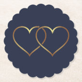 Dessous-de-verre En Papier Coeurs dorés bleu marine et or (Devant)