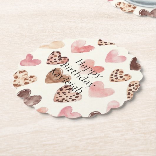 Dessous-de-verre En Papier Coeurs Empreintes de léopard Brown roses Anniversa (Incliné)