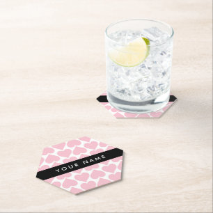 Dessous-de-verre En Papier Coeurs roses, Romantique, Votre Nom, Personnaliser