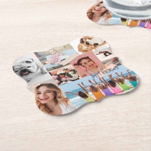 Dessous-de-verre En Papier Collage photo moderne Joyeux anniversaire mignon (Incliné)