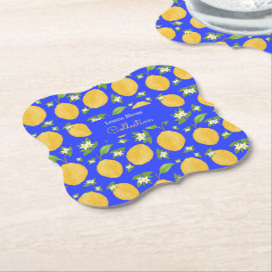 Dessous-de-verre En Papier Collection Lemon Bloom bleu à motifs