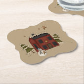 Dessous-de-verre En Papier Colonial Rouge Primitif Avec Snowman (Incliné)