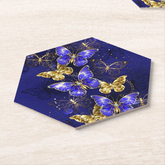 Dessous-de-verre En Papier Composition avec papillons Sapphire (Incliné)