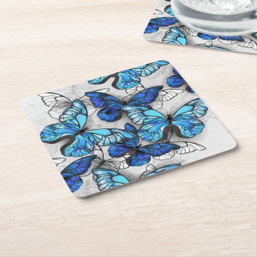 Dessous-de-verre En Papier Composition des White and Blue Butterflies (Incliné)