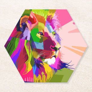 Dessous-de-verre En Papier Conception d'art pop prismatique coloré de lion