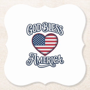 Dessous-de-verre En Papier Conception de chemise à cœur patriotique Dieu béni