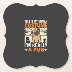 Dessous-de-verre En Papier Conception de costume humain drôle de pug Hallowee