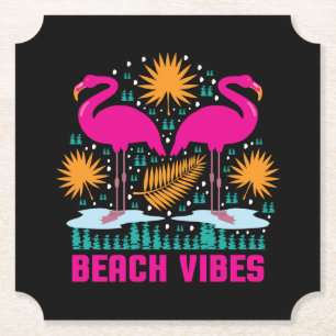 Dessous-de-verre En Papier Conception de flamants roses de vibes de plage