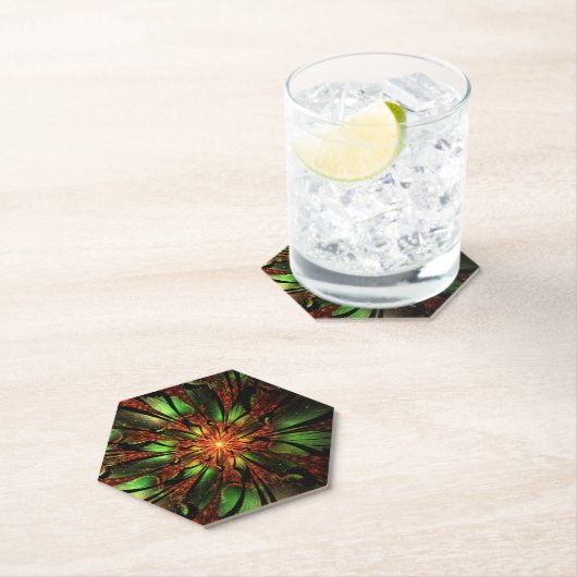 Dessous-de-verre En Papier Conception de fleur fractale abstraite.  (En situation)