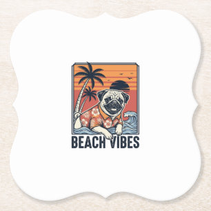 Dessous-de-verre En Papier Conception de gravure vintage pug ambiance plage_1