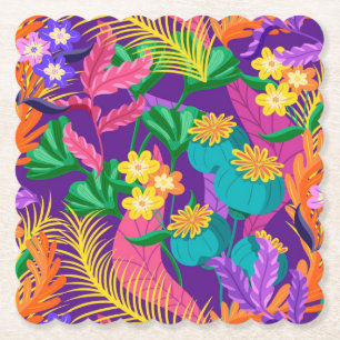 Dessous-de-verre En Papier Conception de motif floral exotique coloré