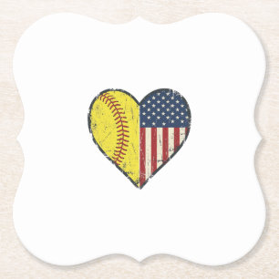 Dessous-de-verre En Papier Conception de vecteur vintage de coeur de softball