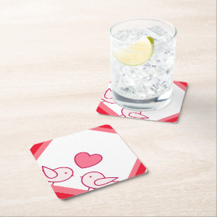 Dessous-de-verre En Papier Conception d'oiseau mignon et d'amour de cœur