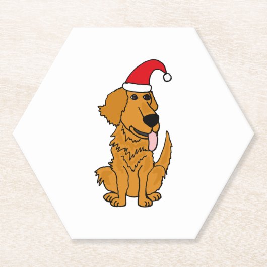 Dessous-de-verre En Papier Cool Funky Golden Retriever Chien à Santa Hat Chri (Devant)