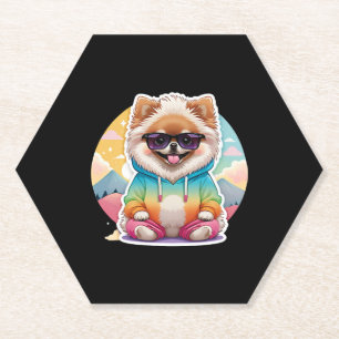 Dessous-de-verre En Papier Cool Pomeranian en Sweat - shirt à capuche arc-en-