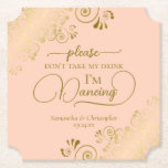 Dessous-de-verre En Papier Coral Peach & Gold Ne prenez pas mon Mariage de bo<br><div class="desc">Ce dessous de verre mariage est élégant, élégant et amusant ! Il présente une belle pêche de corail et un design de couleur or avec des lettres de script modernes et des boucles et tourbillons dorés délicats dans les coins. Le texte dit "S'il vous plaît ne prenez pas mon verre,...</div>