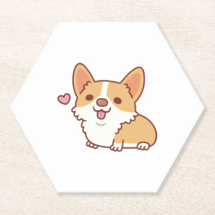 Dessous-de-verre En Papier Corgi Chien mignon et souriant