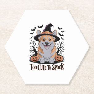 Dessous-de-verre En Papier Corgi d'Halloween mignonne en Casquette de sorcièr