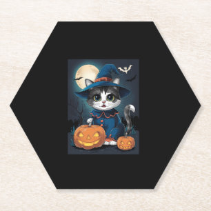 Dessous-de-verre En Papier Costume Chat Cute Halloween Et Citrouille