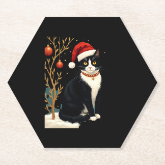 Dessous-de-verre En Papier Cottagecore Tuxedo Cat Funny Xmas Aesthetic Santa 