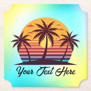 Dessous-de-verre En Papier Coucher de soleil avec palmiers Vector