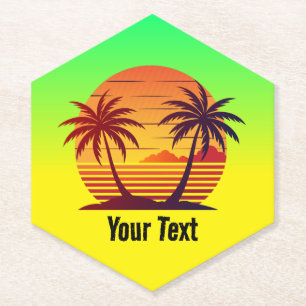 Dessous-de-verre En Papier Coucher de soleil avec palmiers Vector-98803