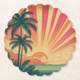 Dessous-de-verre En Papier Coucher de soleil rétro/tropical vintage/hawaïen