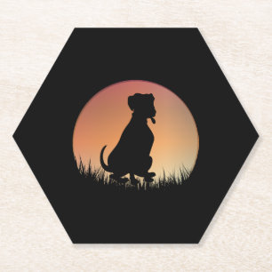 Dessous-de-verre En Papier Coucher de soleil silhouette de chien