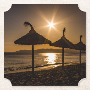 Dessous-de-verre En Papier Coucher de soleil sur la plage, Majorque, Espagne