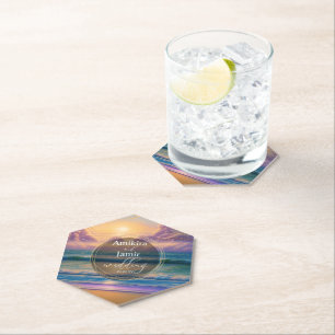 Dessous-de-verre En Papier Coucher de soleil tropical moderne plage colorée