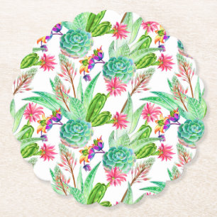 Dessous-de-verre En Papier Couleur d'eau vive Cactus et Motif succulent