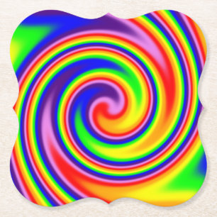 Dessous-de-verre En Papier Couleurs arc-en-ciel rétro hippie Art en spirale à
