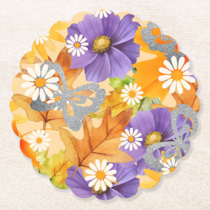 Dessous-de-verre En Papier Couleurs d'automne avec feuilles, marguerites et p