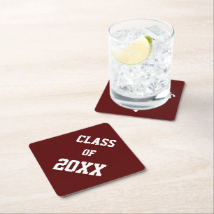 Dessous-de-verre En Papier Couleurs de l'école bordeaux et blanc et année de 