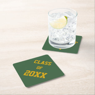 Dessous-de-verre En Papier Couleurs de l'école verte et or et année de promot